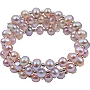 Zoetwater parel armband Pink Pearl Wrap - echte parels - roze - zilver - wikkelarmband