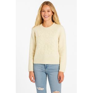 Dames trui - Gebreide trui dames - Stijlvolle damesmode - Warme trui - Unieke 3D borduursels - One Size - Crème