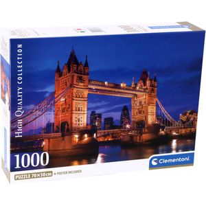 Clementoni Legpuzzel - Londen Tower Bridge at Night - Puzzel 1000 stukjes - 70x50 cm - Voor Volwassenen en Kinderen vanaf 14 jaar