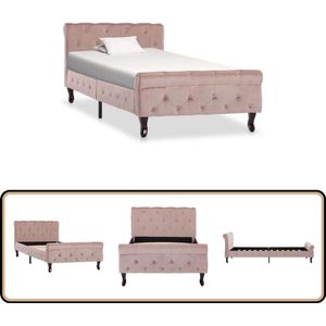 vidaXL Bedframe Fluweel Roze 90x200 cm Klassieke Bedframe - Roze Bed - Velvet Bed - Tweepersoon Bed - Hoofdbord