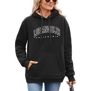 Dames Hoody met Los Angeles Print - Casual Fleece Lined Warme Pullover met Capuchon en Zakken