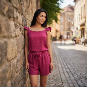 Casual dames outfit 2 delige-zomer - Fuchsia
