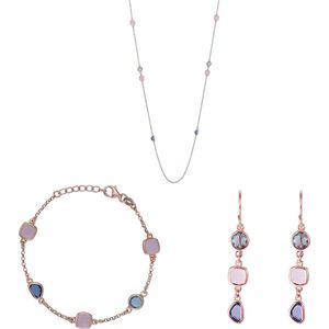 Orphelia SET-7411 - Juwelenset: Ketting + Armband + Oorbellen - 925 Zilver Rosé - Multicolor Stenen - 90/18,5 cm