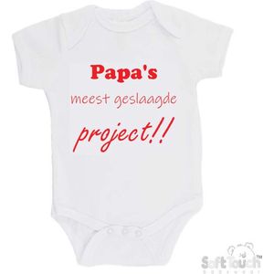 Soft Touch Romper ""Papa's meest geslaagde project"" Unisex Katoen Wit/rood Maat 62/68
