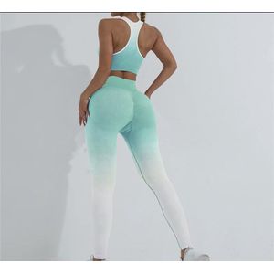 OMBRE GYM SET - Maat S - Groen/Wit - 3delig - Top short legging - Tie Dye - Sportkledingset - Sportset - Yogaset - Yogashort - Gym kleding - Sportlegging