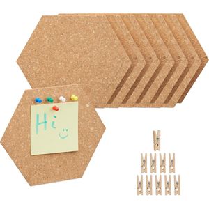 Relaxdays prikbord kurk - hexagon - set van 6 - notitiebord - memobord - kantoor - mini