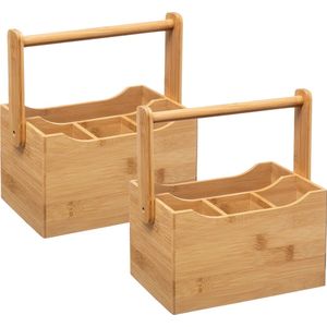 5Five Keuken gerei rekje/aanrecht spullen organizer - 2x - 20 x 14 x 24 cm - bamboe hout - met hengsel