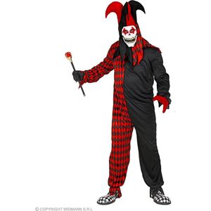 Widmann - Harlequin Kostuum - Vreemde Gekke Clown Harry Kijn - Man - Rood, Zwart - Medium - Halloween - Verkleedkleding