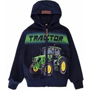 Kinder vest sweatvest John Deere tractor trekker kleur donkerblauw hoodie maat 92
