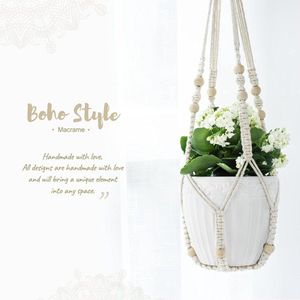 Macrame plantenhanger - Hangende plantenmand met katoenen touw en kralen - 2 stuks, 89 cm Flower Hanger