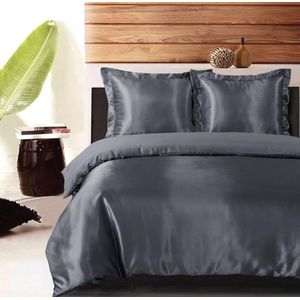 Princessdekbedovertrek -Glans Satijn Uni -Tweepersoons -200x200/220 cm +2 kussenslopen 60x70 cm-Antraciet