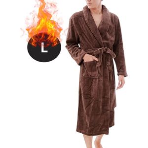Livano Badjas Heren - Fleece - Katoen - Badstof - Sauna - Hamam - Wafel - Bathrobe - Duster - Ochtendjas - Kimono - Koffie L