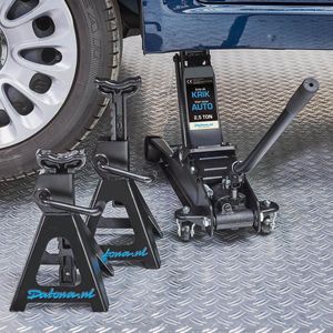 Datona® Autokrik laag model 2,5 ton + assteunen 3 ton - Zwart