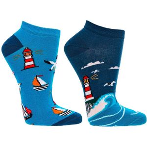 Grappige sokken | Sneakersokken | Thema: Kust | Maat: 36-41 / 42-47 | 2 Paar