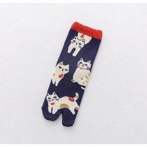Hiden | Japanse sokken Katten - Split-teen sokken - Katten patronen - Japanse stijl | Blauw