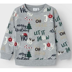 Name it Kerstsweater grijs HO HO NMNRJOLY unisex 92