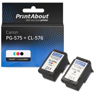 PrintAbout - Inktcartridge PG-575 + CL-576 - Zwart + 3 Kleuren - Geschikt voor Canon
