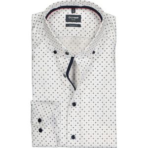 OLYMP modern fit overhemd - mouwlengte 7 - mouwlengte 7 - Oxford - wit met licht- en donkerblauw dessin (contrast) - Strijkvrij - Boordmaat: 43