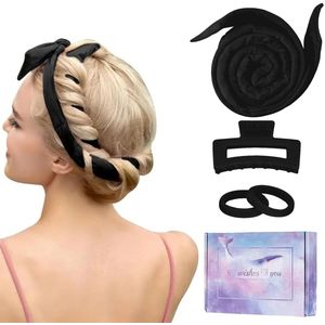 TRANKIELO® – Hitteloze Krulband van Polyestervezel – 152 cm Extra Lang – Inclusief Haarspeld – Geschikt voor 's Nachts – Ideaal voor Lang Haar – Kapselset voor Natuurlijke Krullen