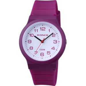 Xonix ABC-004 - Horloge - Analoog - Unisex - Siliconen band - ABS - Cijfers - Waterdicht - 10 ATM - Bordeaux Rood