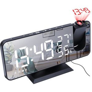 Digitale Wekkerradio Zwart - Alarm Clock - Met projectie - Multifunctionele Wekker radio - Digitale Wakker - Temperatuur - Spiegel - Snooze -