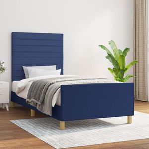 vidaXL Bedframe - 90x200 cm - Stof - Blauw Slaapkamer Meubels - Bed Frame - Tweepersoons Bed - Blauwe Bed - Comfortabel Bed - Houten Bed Frame - Stoffen Bed Frame