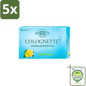 5 x 4711 - Verfrissingsdoekjes - Verfrissende Citroengeur - 20 Doekjes - Grootverpakking - 4711 Lemon - Verfrissingsdoekjes - Verfrissende Doekjes - Citroen Geur - Eau De Cologne