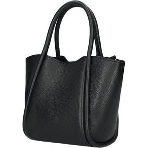 Zwarte Leren Handtas Chique - Bag In Bag Tas - Extra Binnentas - Handtassen Leder - Leer - Zwart