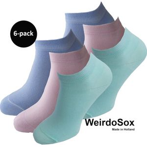 WeirdoSox Bamboe naadloze sneaker sokken Mintgroen / zacht Roze / zacht Paars- Anti zweet - Anti bacterieel - Dames en heren - 6 Paar - Maat 35/38