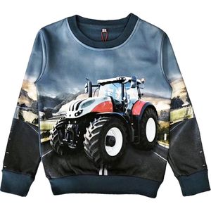 Kinder sweater, trui, met tractor print, blauw, maat 134/140, trekker, kind, ZEER MOOI!