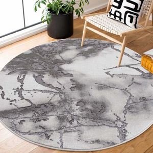 Flycarpets Tiberius Modern Marmer Design Vloerkleed - Grijs - Laagpolig - Rond - 120x120 cm