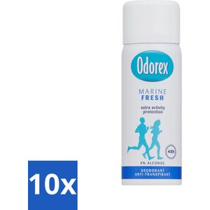 10 x Odorex - Deodorant Spray - Mini Marine Fresh - Fris & Compact - 50 ml - Mini Deodorant - 48 Uur Bescherming - Frisse Geur - Maritieme Geur