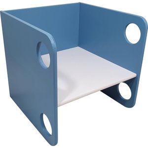Houten kubus stoel - Peuterstoel - Multiplex - Blauw met witte zitting