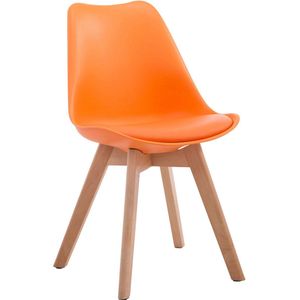 Leren vergaderstoel Norah - Oranje hout - Zonder armleuning - Bezoekersstoel - Kantinestoel - Wachtkamerstoel - Eetkamerstoel - 47cm