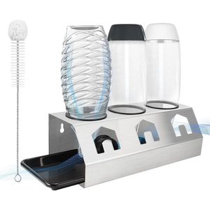 Flessenhouder voor Sodastream Duo Crystal gevlogen, 3-delige tandenborstels afdruiphouders, wandmontage, afdruiprek met beschermringen, afdruipbak, dekselhouder en flessenborstel