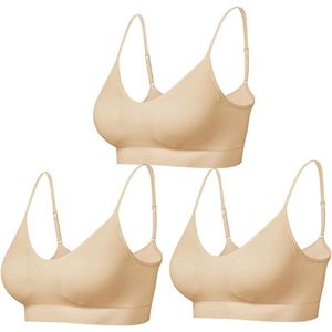 Gewatteerde Bralette voor Vrouwen Bandjes Slaap Bras Naadloze Yoga Sport Bras 3 Pack - Beige kleur - Maat XL