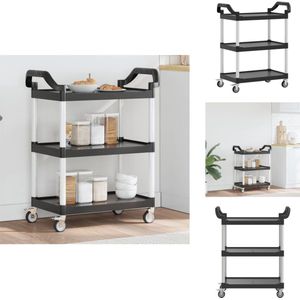 vidaXL Trolley - Trolleys - Drankkar - Drankkast - Trolley 3-laags 81x41x92 cm aluminium zwart