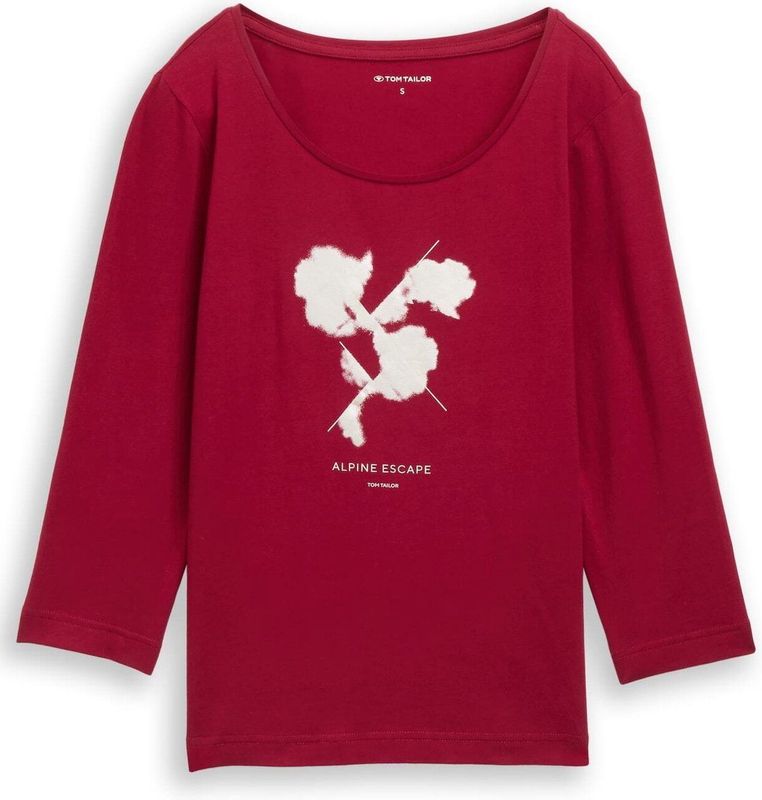 TOM TAILOR - Shirt - Kersrood - Motiefprint - Driekwart Mouw