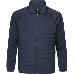 Skechers GoShield Hybrid heren jas. Deze tussenseizoensjas heeft een gewatteerde body en luchtige mouwen. De body is van 100% polyester, de mouwen zijn van 95% polyester en 5% elastaan. - Blauw - Maat S