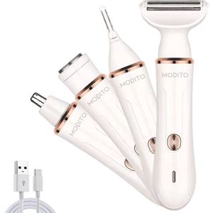 Modito 4-in-1 Ladyshave - Scheerapparaat voor vrouwen - Voor lichaam & gezicht - Precisietrimmer - Oplaadbaar - Wit