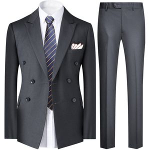 Allthemen Effen heren slank tweedelig pak - Dubbelrijs - S