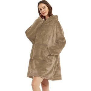 Nivard Plaid - Hoodie Deken Met Mouwen - Onesie - Fleece Blanket - Knuffeldeken - Dames - Heren - Kinderen - Extra Warm - Beige