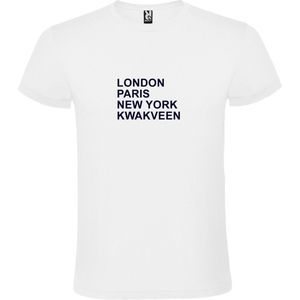 wit T-Shirt met London,Paris, New York , Kwakveen tekst Zwart Size XS