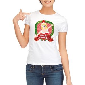Foute Kerst shirt voor dames - Merry Christmas - wit XL