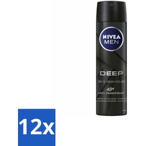 NIVEA MEN – Deodorant spray – Deep – 150 ml - Voordeelverpakking - 12 stuks