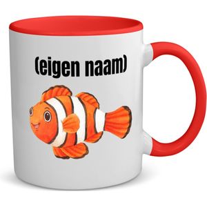 Akyol - oranje vis (nemo) met eigen naam koffiemok - theemok - rood - Vis - vissen liefhebbers - mok met eigen naam - iemand die houdt van vissen - verjaardag - cadeau - kado - 350 ML inhoud