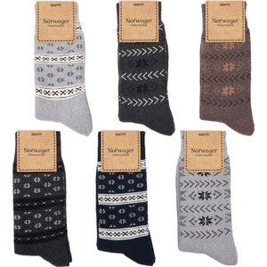 BRUBAKER - Noorse Wintersokken - Unisex - 6 Paar - Kleurenmix Grijs Blauw Bruin Antraciet