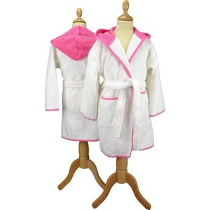 ARTG® Boyzz & Girlzz - Kinder Badjas met Capuchon - Wit/Rose - White/Pink - Maat 128/140