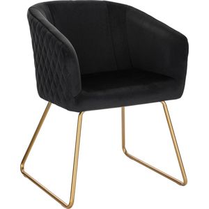 Instinct® kleurrijke eetkamerstoel - fluwelen fauteuil - goud metaal - armleuning - 1 set - zwart