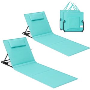 SONGMICS Strandstoel, set van 2, campingstoel, ligstoel, strandligstoel, opvouwbaar, verstelbare rugleuning, gemakkelijk draagbaar met handvat, voor kamperen, tuin, 158 x 55 cm, zeeblauw